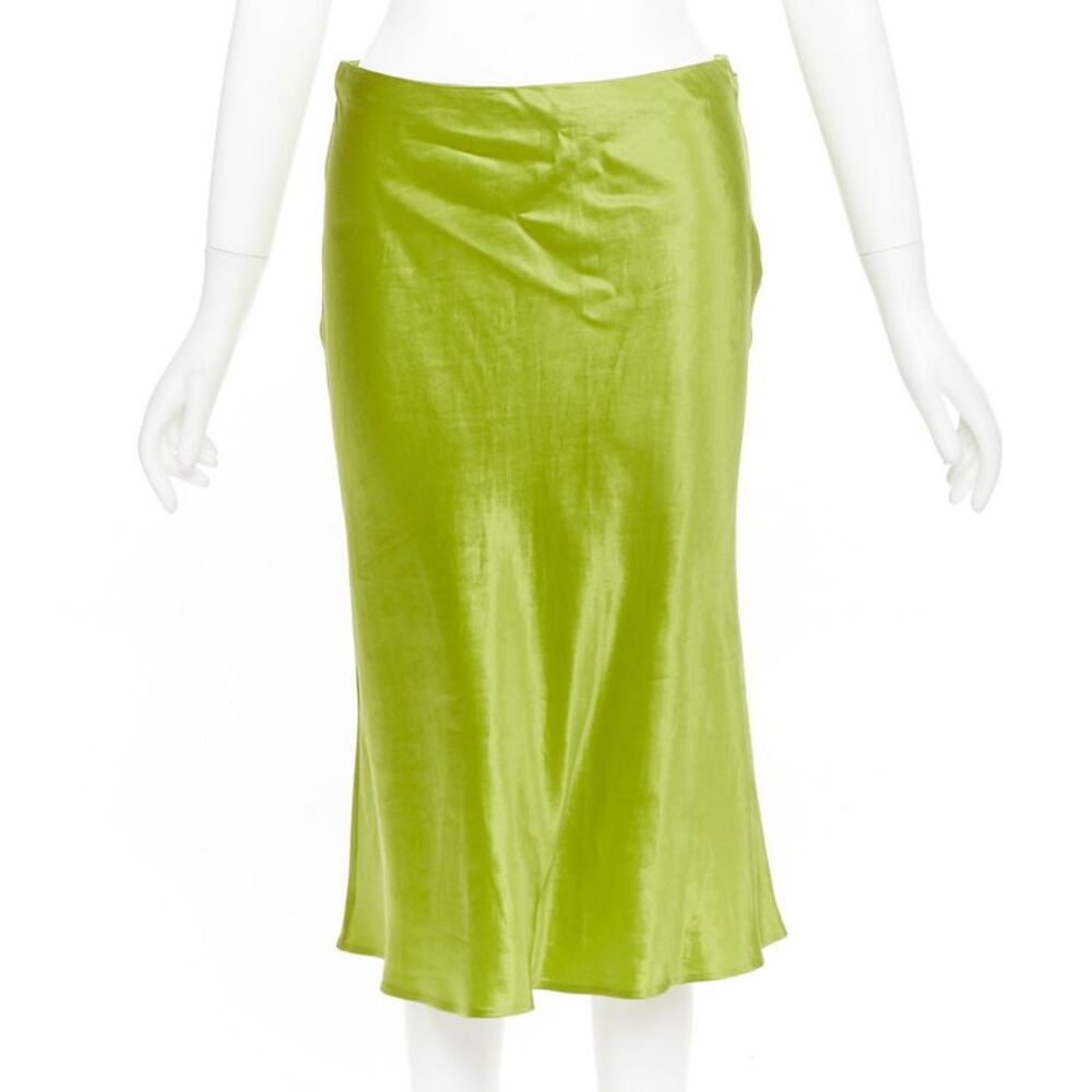 Prada fern green satin triangle padded logo trailing skirt